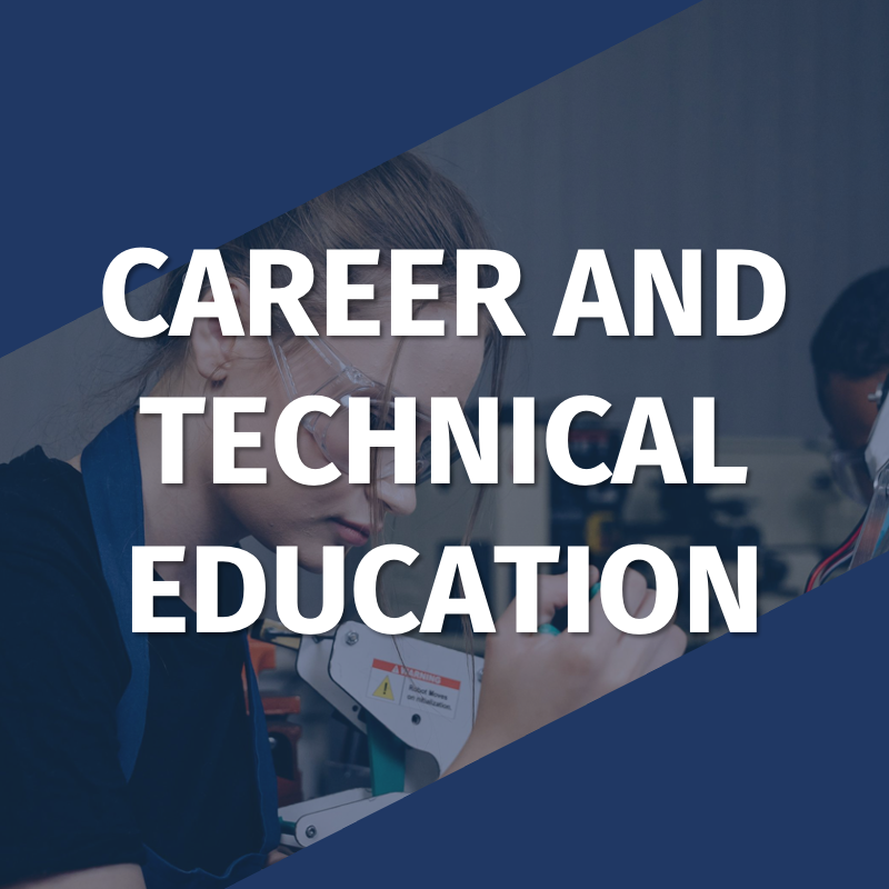 A button leading to a MERC research and policy brief about Career and Technical Education